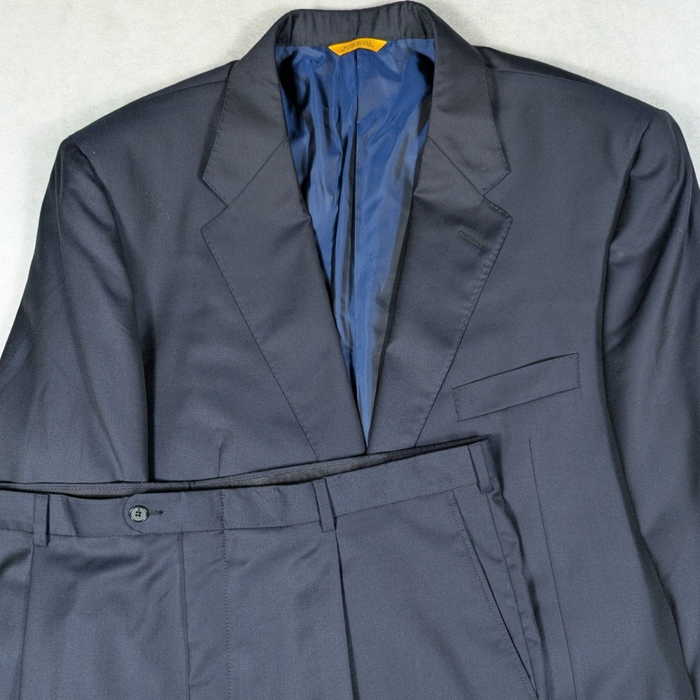 Hickey Freeman Loro Piana Tasmanian Super 150s Suit Navy Blue 48L Addison USA